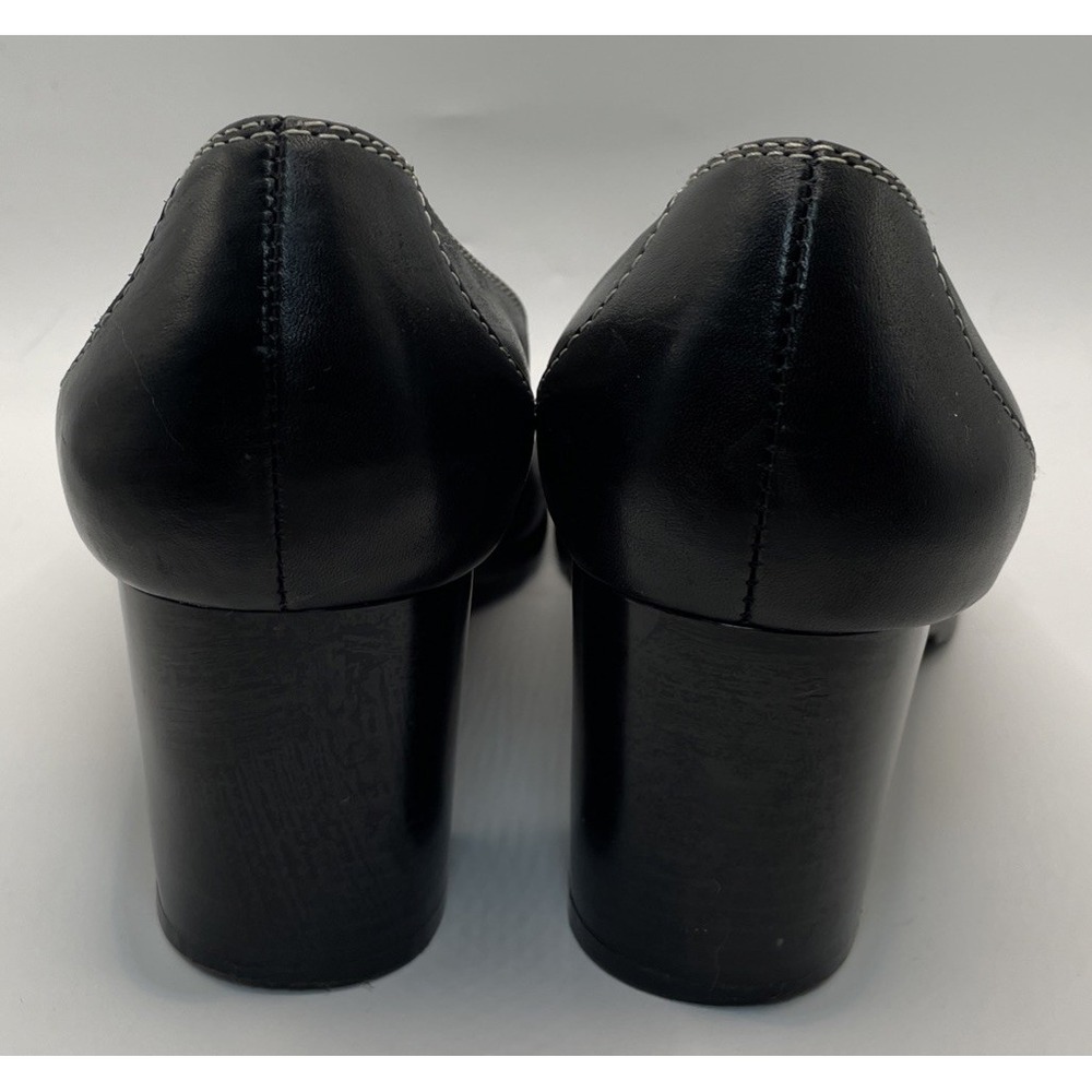 Bass Plaza Y2K Black Leather Penny Loafer Block Heel Pumps Contrast Stitch 9.5 M - Picture 5 of 8